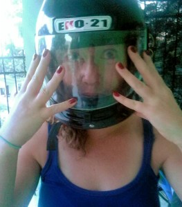 Nails done, helmet on. 